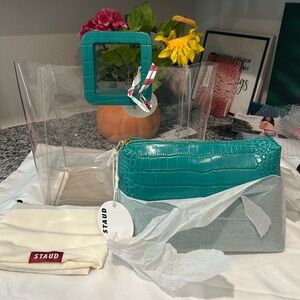 STAUD Jade Faux Croc Shirley Clear Bag